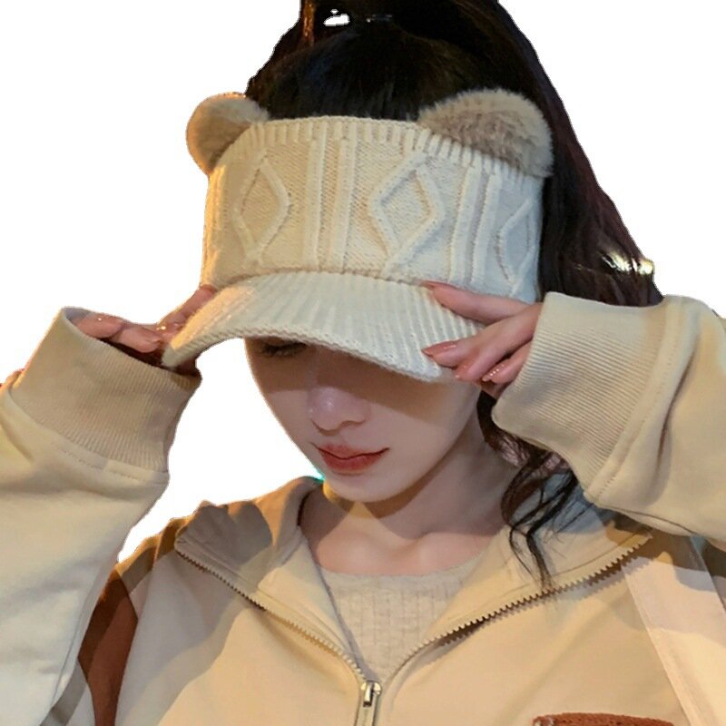 Beanies for Women Autumn and Winter Hats Women's Empty Top Knitted Caps Korean Style Warm Beanie Wool Caps Earmuffs Hats