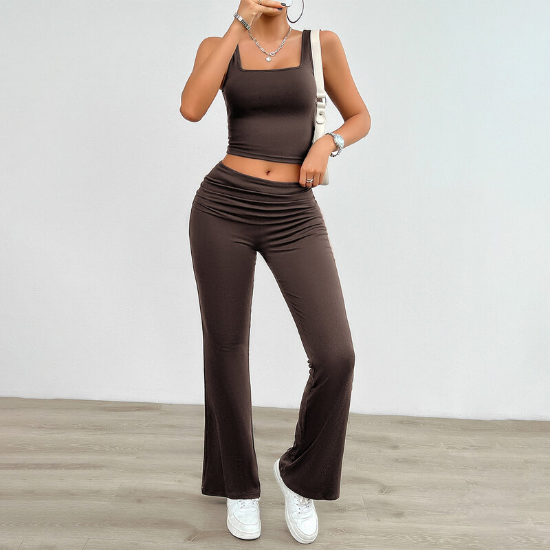 Jednolity kolor smukły elastyczna kamizelka zestaw spodni swobodnej odzież na jogę do ćwiczeń Top na ramiączkach i wąskie proste spodnie zestaw spodni Kardashian Y2K