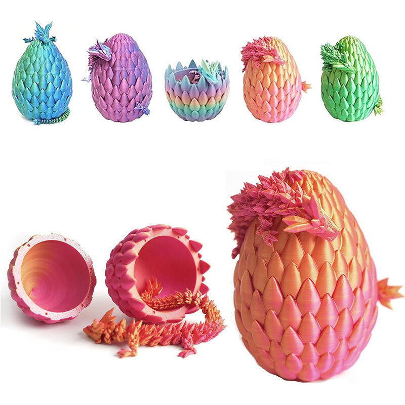 3D Impresso Dragon Egg Set, Ornamento De Dragão De Cristal, Figura Toy