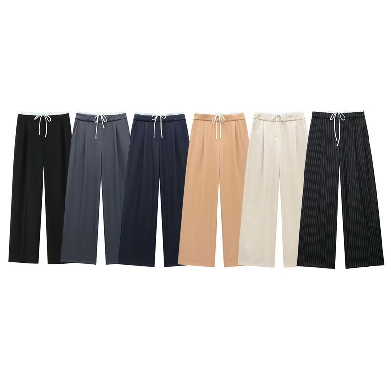 Pantalones plisados holgados para Mujer, pantalón retro de cintura alta con bolsillo, diseño de retales, informal, a rayas, a la moda, novedad