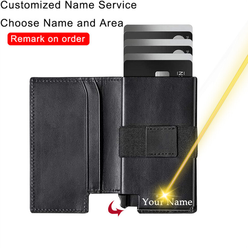 Engraving Wallets ID Credit Bank Card Holder Men Leather Wallet RFID Anti-thelf Business Card Case Pop-Up Cardholder Women Purse