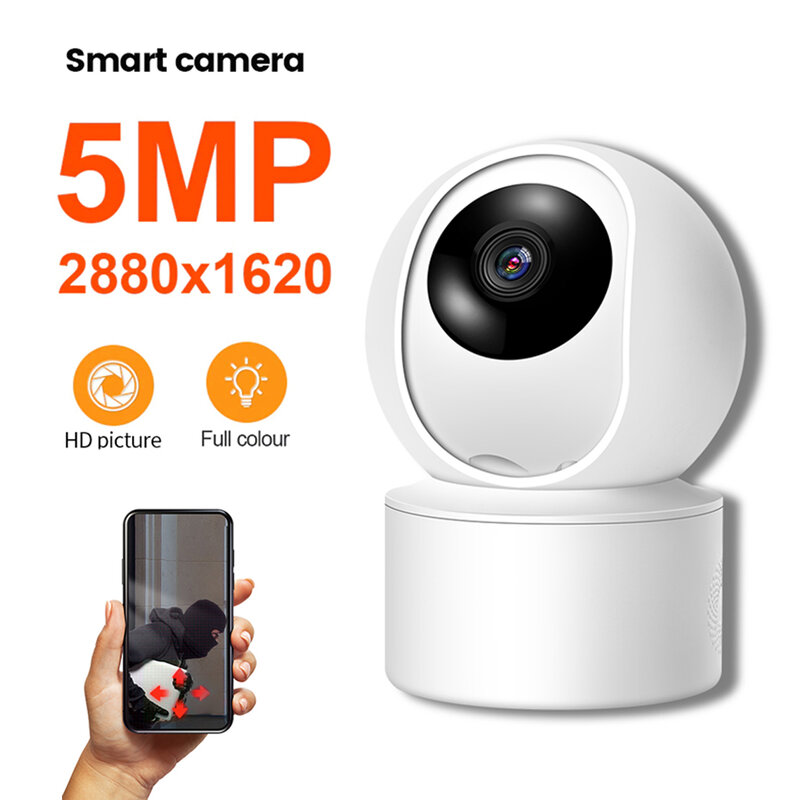 ワイヤレス監視カメラ,暗視機能付き5MP Wifiセキュリティデバイス,自動人間追跡,カラー,屋内ビデオ