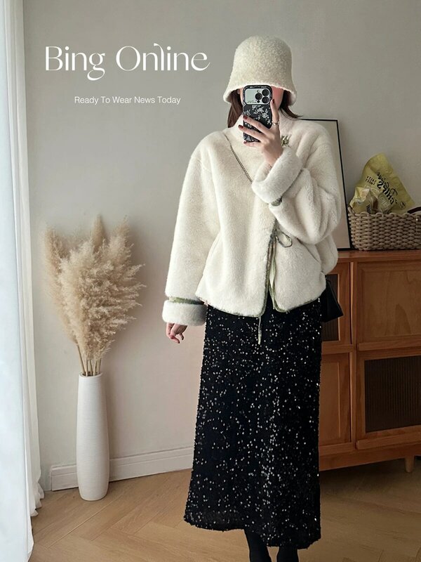 New Chinese Style Environmental Fur Short Plate Buckle Coat Retro Light National Style Furry Coat