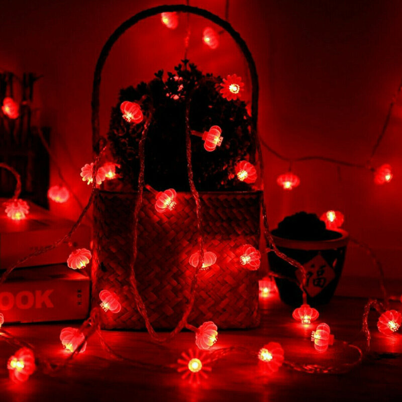 Guirxiété lumineuse à nœud chinois avec pendentif lanterne rouge, lumières dégradées, décoration clignotante pour vacances, rue et maison, 6m, 40LED
