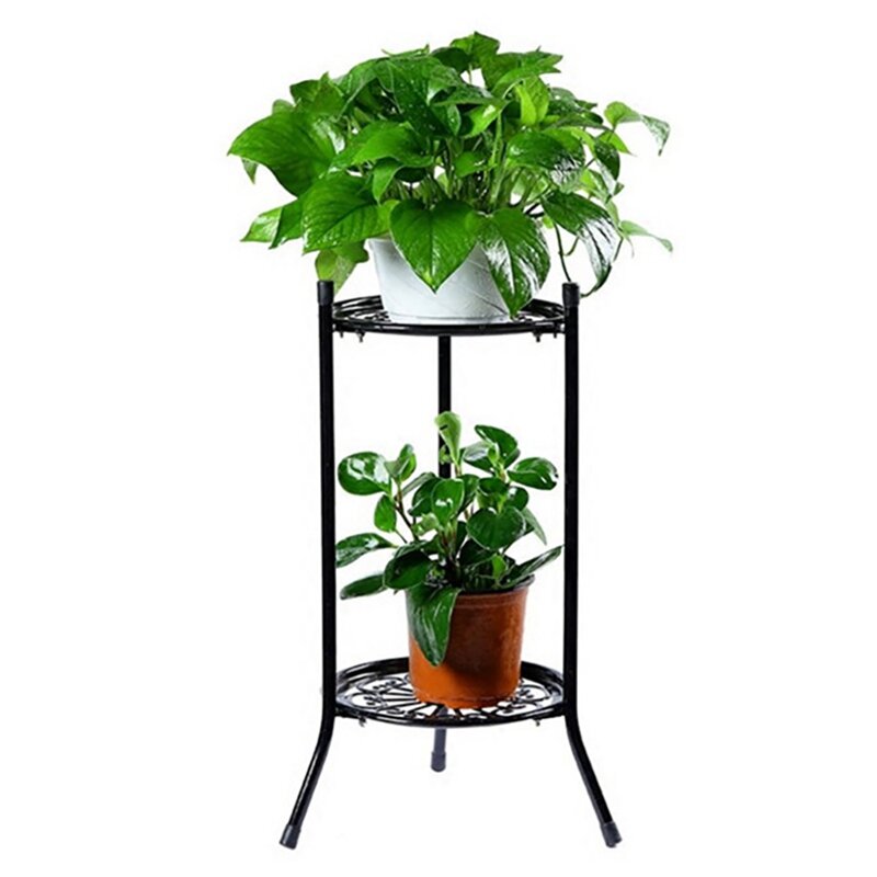 Étagère de support de plante en métal à deux couches, support de plante en pot élégant, supports de pot de plantes hauts modernes pour la décoration intérieure et extérieure