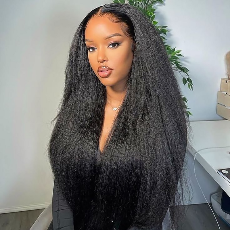 Clip In Kinky Straight Human Hair Extensions Clips In Extension Full Head Brazilian Clip on Curly #1B Hair Extension For Women