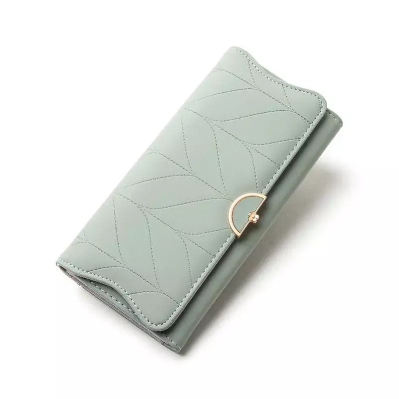 Dompet panjang wanita Korea dompet koin bergaris Solid kulit tas ritsleting gesper tren baru wanita dompet tangan wanita