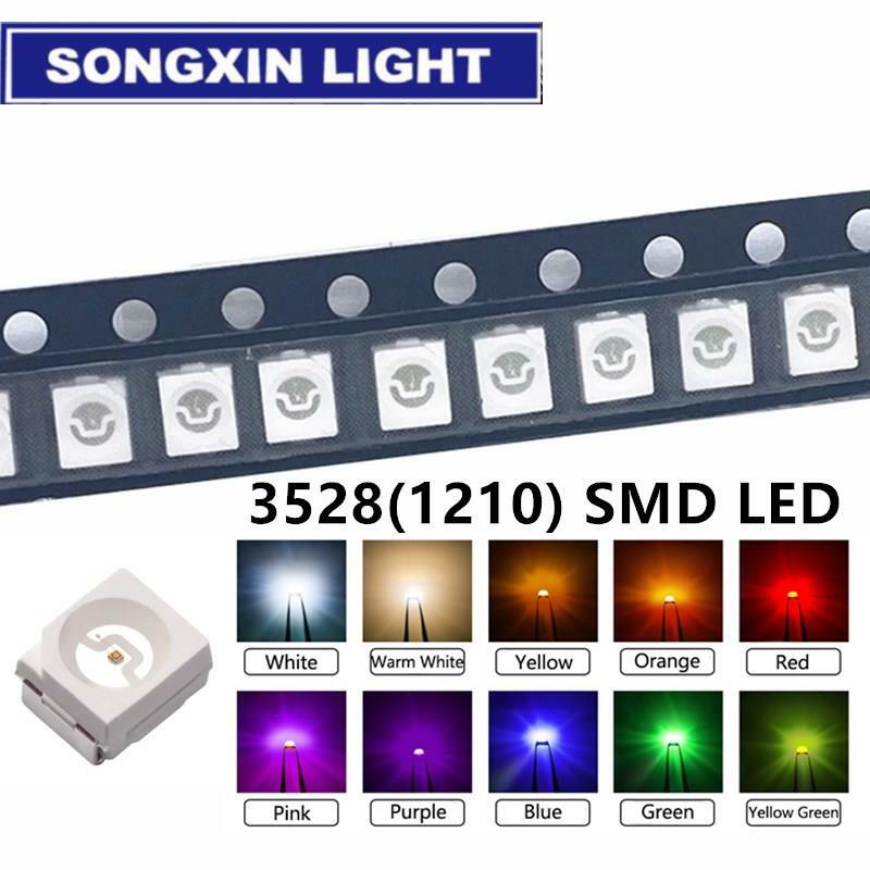 Kit de Diodo LED SMD, Verde, Vermelho, Branco Quente, Azul Gelo, Amarelo, Rosa, Roxo-UV, Laranja RGB, 3528, 1210, 100 Pcs/Lot