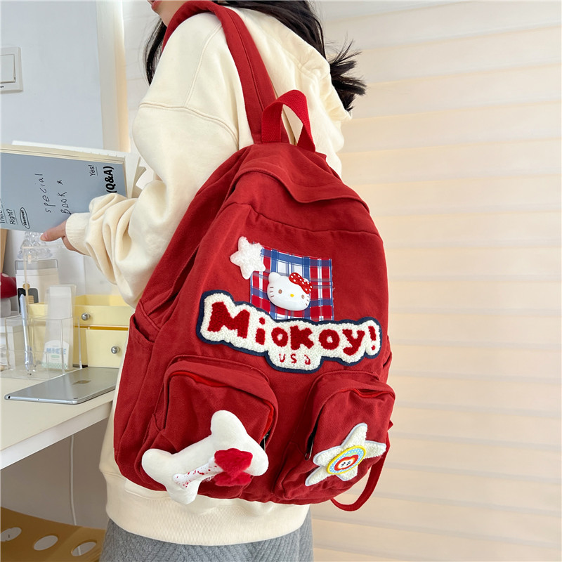 Sanrio Hello Kitty Student Schoolbag, bonito dos desenhos animados, leve, resistente a manchas, almofada de ombro, mochila de grande capacidade, novo