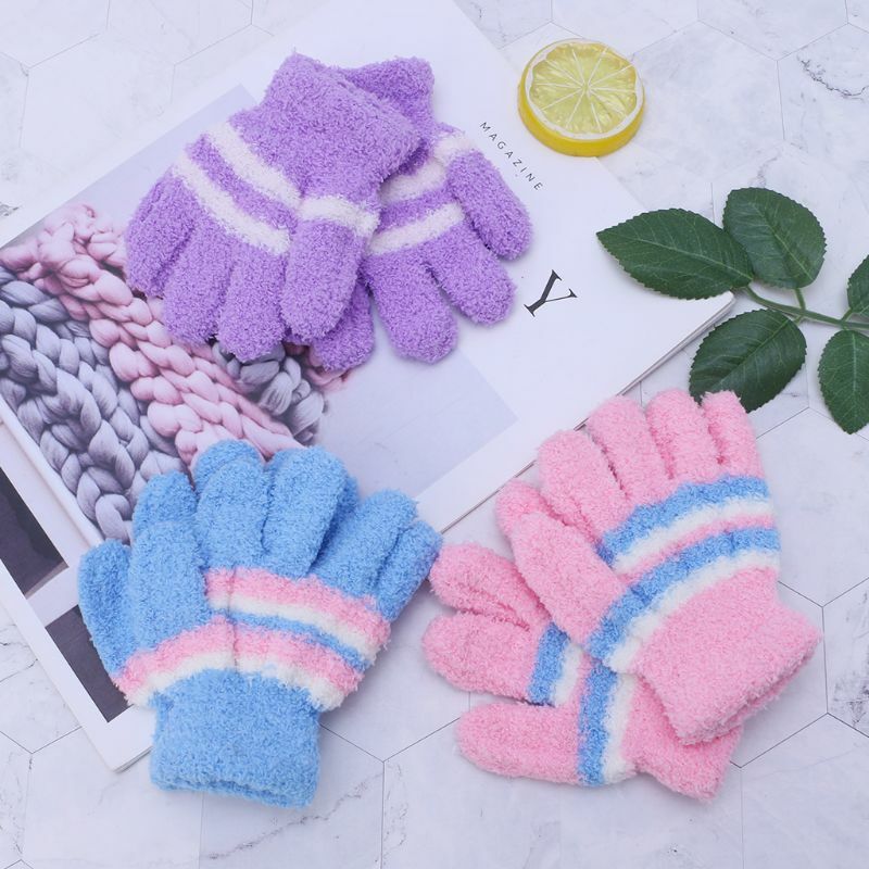 Y1UB варежки в полоску, перчатки для малышей, зимние теплые перчатки, теплые варежки с длинными пальцами