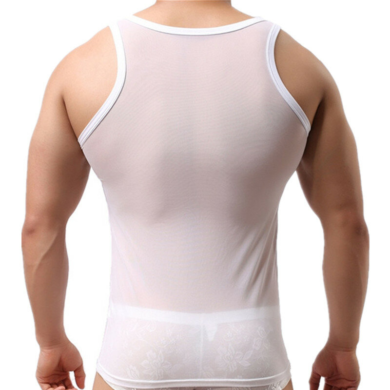 Men's Sexy Mesh See Through Lounge Home Tank Tops, homens sem mangas, Casual Sport Fitness Tees, Gym Muscle Coletes, Sexy Undershirts