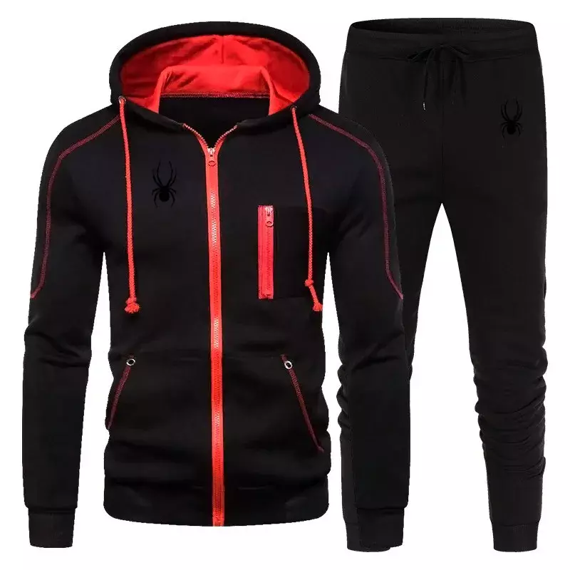Heren Trainingspak Casual Joggingpak Outdoor Set Hoodies Met Rits + Zwarte Sweatpant 2 Stuks Lente Mode Nieuwe Streetwear S-3XL