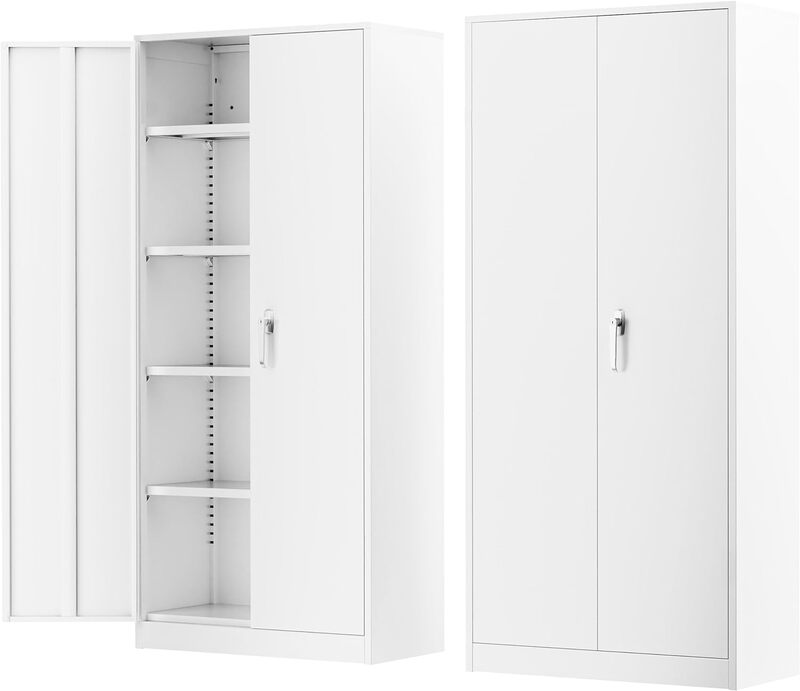 Greenvelly armario de almacenamiento de Metal blanco, armarios de almacenamiento de bloqueo de 72 "con puertas y 4 estantes, almacenamiento de herramientas altas