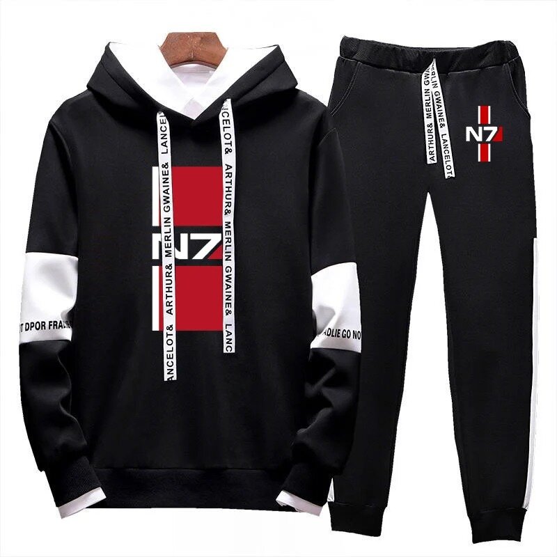 N7 Mass Effect Men Spring and Autumn Fashion Printing Leisure Hoodie Trousers Hight Quality New Lace-up Two-piece Suits