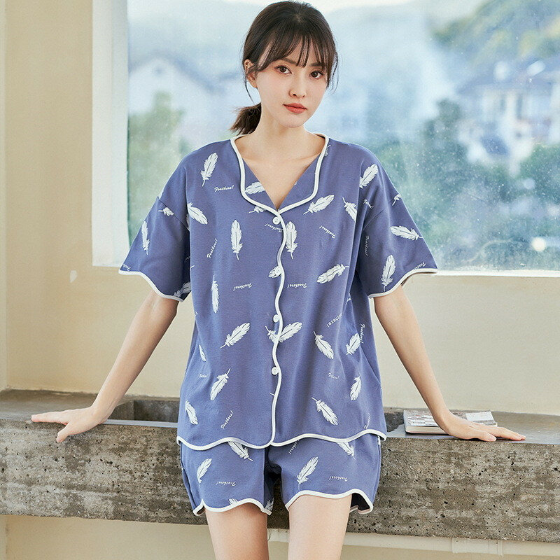 Uhytgf 2023 novos pijamas de manga curta das mulheres shorts estampado verão conjunto de duas peças sleepwear estudantes do sexo feminino roupas de casa finas 2629