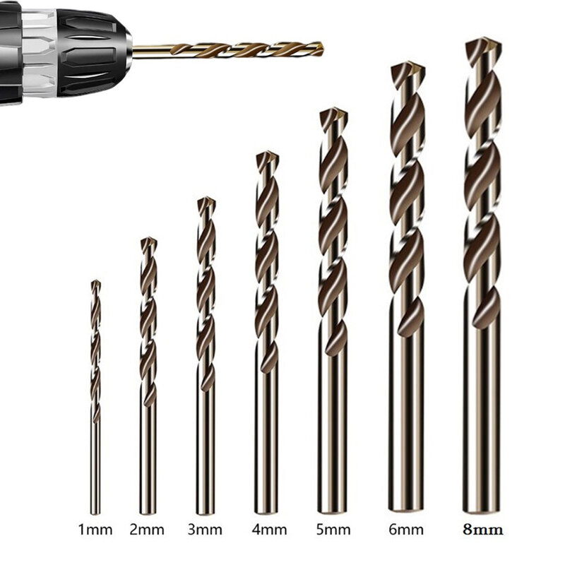 7Pcs HSS M35 Cobalt Auger Drill Bit 1/2/3/4/5/6/8mm Round Shank For Metal Stainless Steel Drilling Hole Punching Power Tools