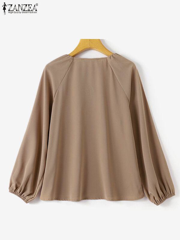 Elegant Solid OL Work Tops Autumn Shirt Casual Loose Chemise 2023 ZANZEA Fashion Women V Neck Long Sleeve Blouse Party Blusas