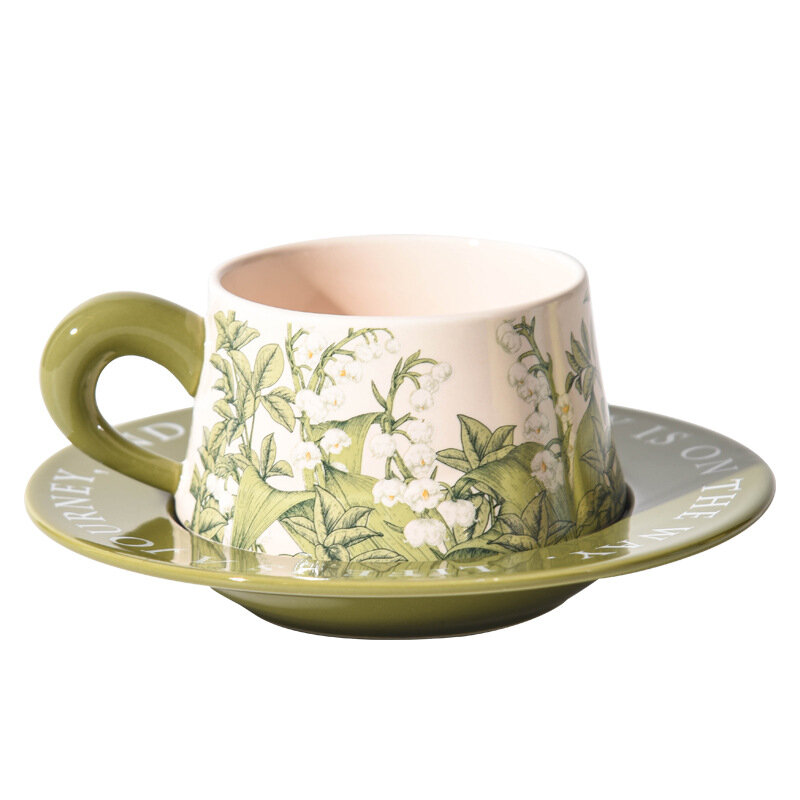 Tazas de café y platillos de cerámica, tazas de té de hueso, vajilla de cocina de China, flores de estaciones, regalos de boda terminados, regalos de fiesta, 260ML