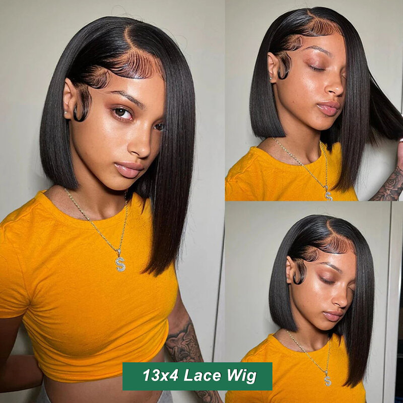 13x4 Lace Front Wig Bob Human Hair Straight 180% Full Density HD Transparent Lace Frontal Wigs bob hair lace front wig For Women