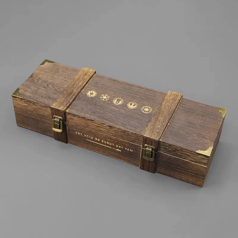 Caja de sable de luz de madera, 43x14x9cm, algodón de espuma, solo caja de madera, no incluye sables de luz