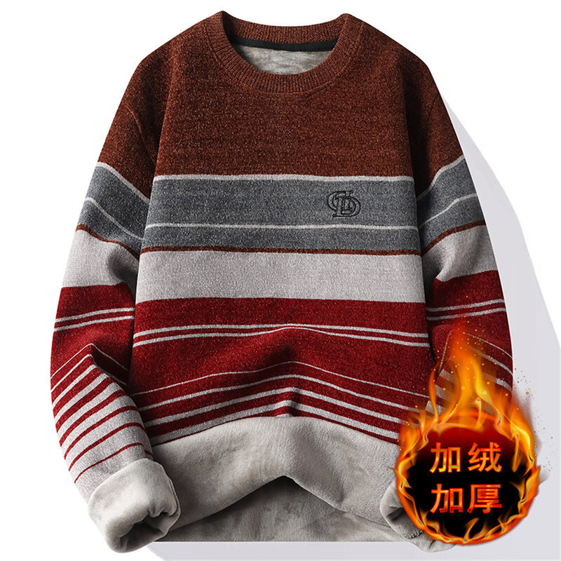 Пуловер с круглым вырезом, мужской свитер, осенне-зимний вязаный шерстяной свитер, подходящий ко всему Однотонный свитер, зимнее пальто для мужчин