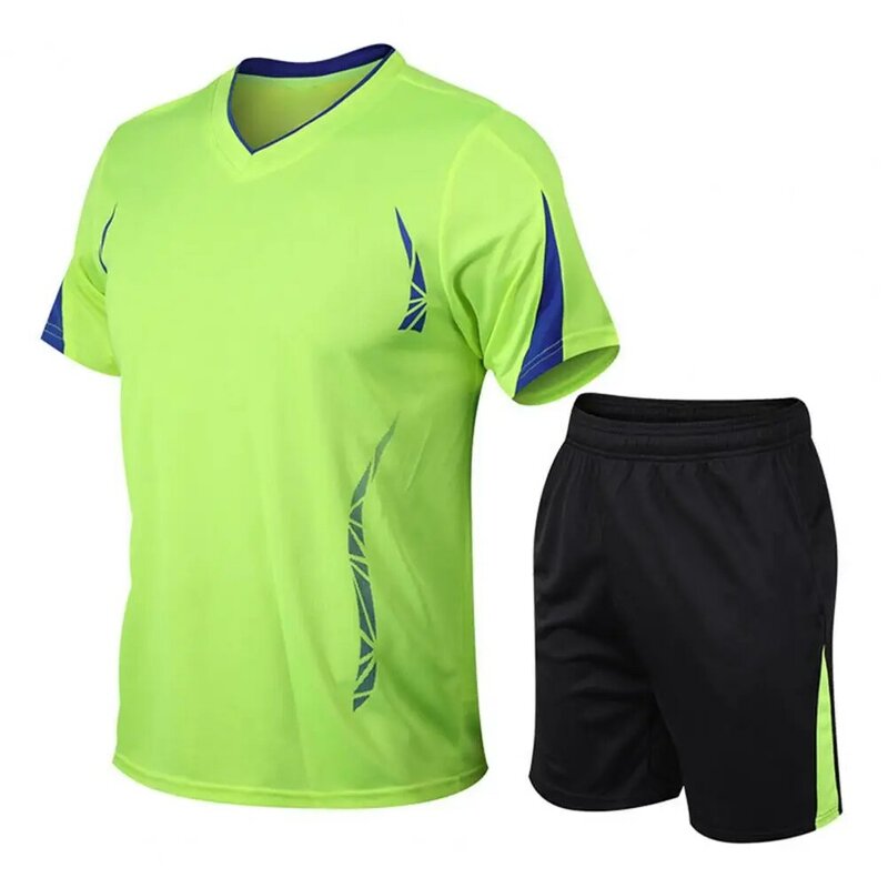2Pcs/Set Men Shorts Set Summer Outfit T-shirt Plus Size Wide Leg Casual Patchwork Color Basketball Football T-shirt Sport Set