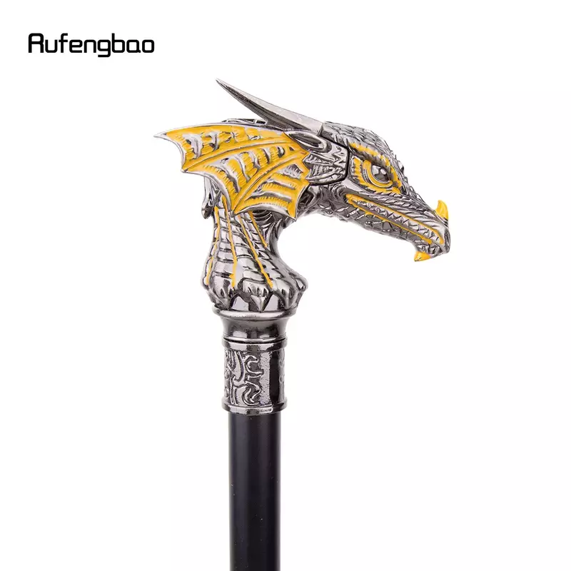 Gold Black Dragon Head Single Joint Walking Stick Decorative Cospaly Party Fashionable Walking Cane Halloween Crosier 93cm