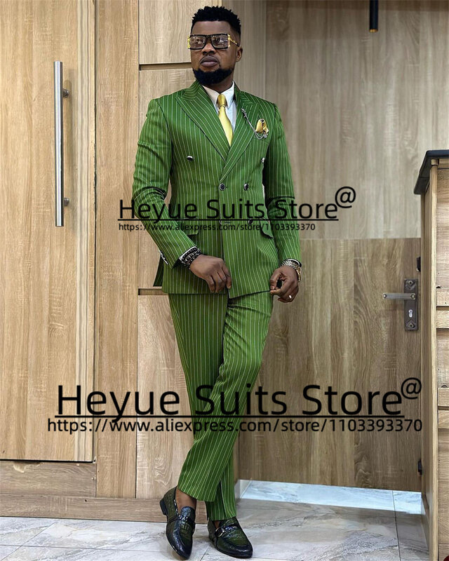 Dwurzędowe zielone garnitury dla mężczyzn Slim Fit klapa zamknięta smokingi ślubne dla pana młodego 2 sztuki komplety biznesowy męski strój marynarki Homme