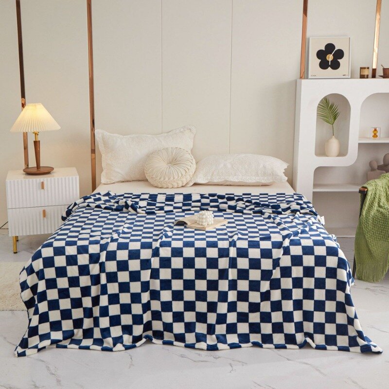 Ins Checkerboard Blanket Fluffy Microfiber Flannel Plaid Sofa Blanket Spring Summer Air Conditioning Blanket Office Nap Shawl