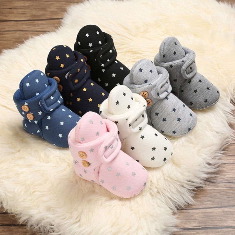 0-18 Months Baby Walking Shoes Cute Stars Cotton Prints Autumn And Winter Soft Soled Shoes For Both Men And Women Children's