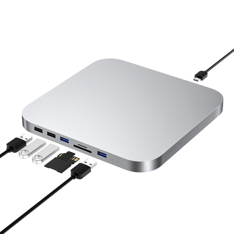 Colorii-USB C Hub for Mac Mini M1, M2 with HDD الضميمة 2.5 SATA, NVME M.2, SSD, Case to USB C Gen 2, SD, TF محطة الإرساء