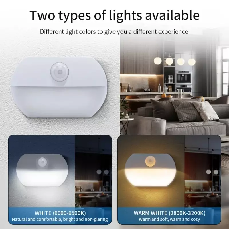 Sensor de Movimento LED Night Lamp, AAA Battery Powered, Iluminação de cabeceira, Decoração do quarto, Home Light, Quarto, 3 pcs