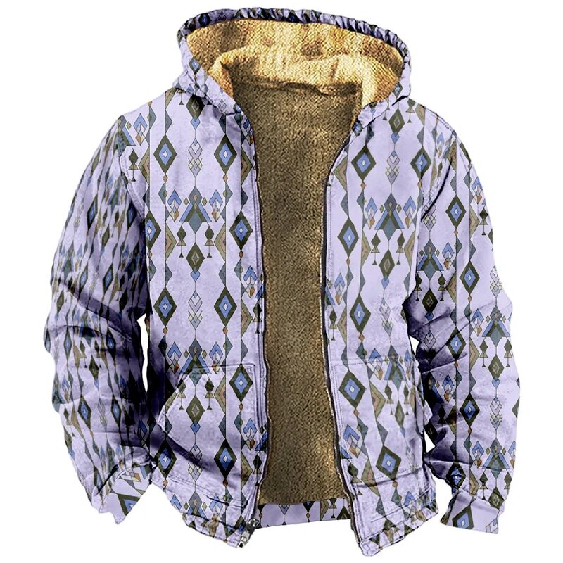 Sweat à capuche à imprimé graphique aztèque pour hommes et femmes, motif vintage, manches longues, fermeture éclair, col montant, manteau d'hiver, vêtements de mode