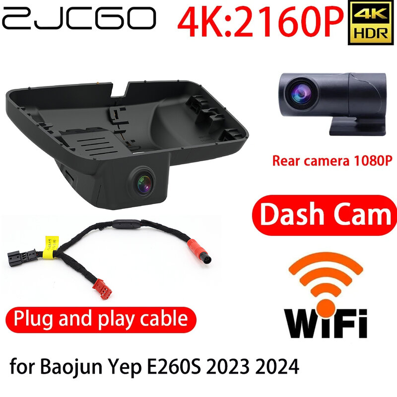 Zjcgo กล้องติดรถยนต์ DVR 4K กล้องหน้าหลัง Wi-Fi หน้าจอ24ชั่วโมงสำหรับ E260S Baojun YEP 2023 2024