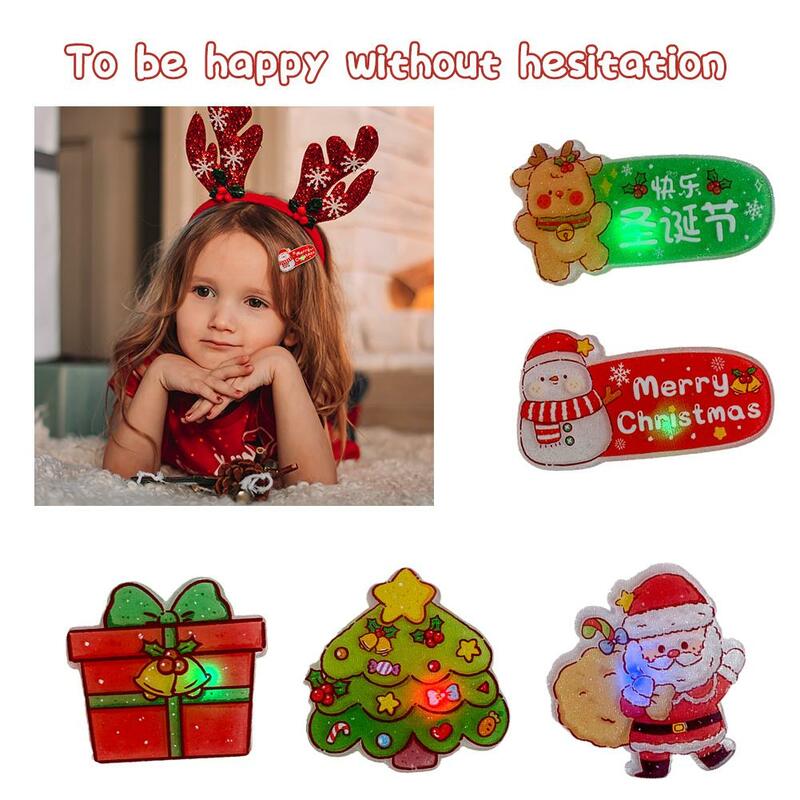LED Cartoon Hair Clip Party Supplies Children Hairpins Kids Gift Toys Flashing Headwear Santa Claus Hair Braid Decoration 2023