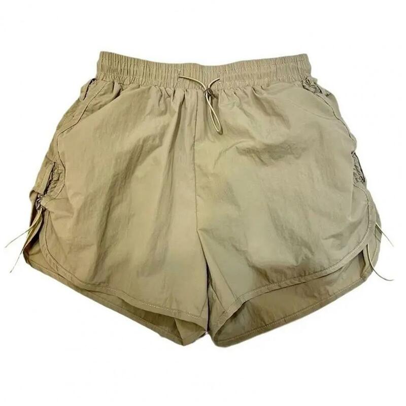 Pantalones cortos deportivos de cintura alta para mujer, con cordón ajustable, múltiples bolsillos, de secado rápido, informales