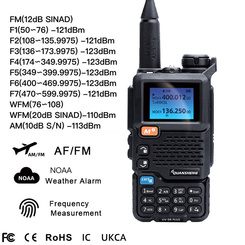 Quansheng-walkie-talkie UV5Rplus, banda de aviación de banda completa, de mano, para exteriores, frecuencia automática de un botón, a juego, go on road tr