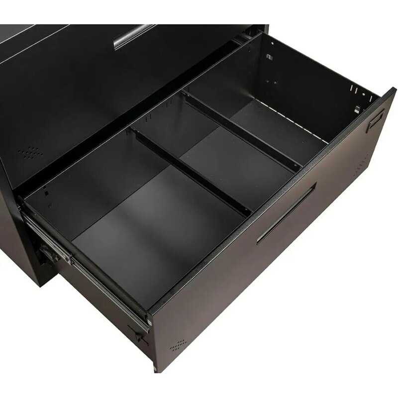 Kabinet File Lateral dengan lemari arsip kunci lemari laci dalam meja untuk rumah kantor ukuran A4 hitam bebas ongkos kirim