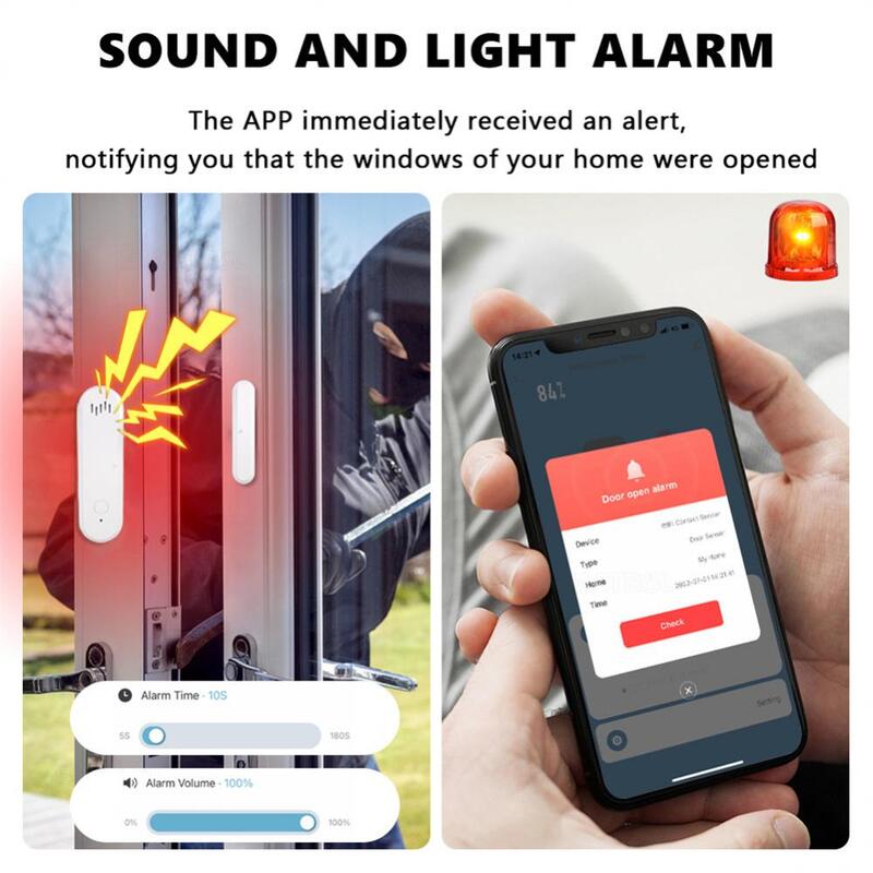 Tuya WiFi Window Door Sensor with Sound Light Magnetic Detector Alarm Smart Home Smart Life Control Works with Alexa Google Home