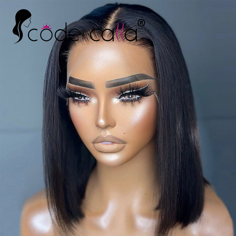 13x4 Short BOB Wigs T Part Bob Wigs Lace Frontal Transparent Pre Plucked Brazilian Human Hair for Black Women Remy Straight Wig