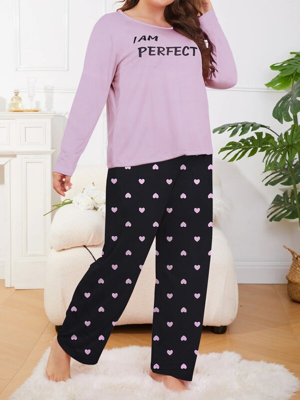 Zestaw domowy plus size, dwuczęściowy zestaw spodni z długim rękawem, piżama plus size może być noszona na zewnątrz w rozmiarze 1XL-5XL plus size