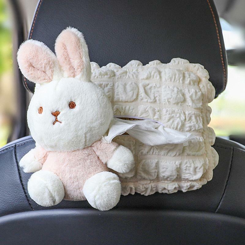 Bear Car Tissue Box Cute Bear Napkin Holder Tissue Dispenser Rabbit Doll Hanging Cute Cartoon Tissue Box Car Interior Supplies