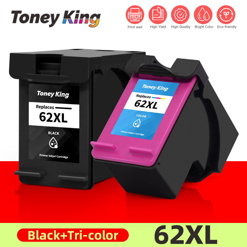 TONEY KING-Cartucho de tinta para impressora HP, 62 XL, HP Envy 5540, 5640, 7640, 5646, 5541, 5740, 5742, 5745, 200, 250