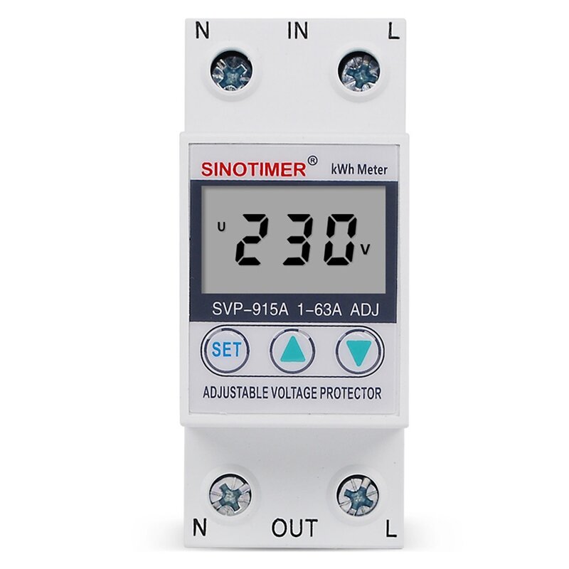 SINOTIMER SVP-915A 63A Single Phase Adjustable Intelligent Overvoltage Protector With Metering Power Display