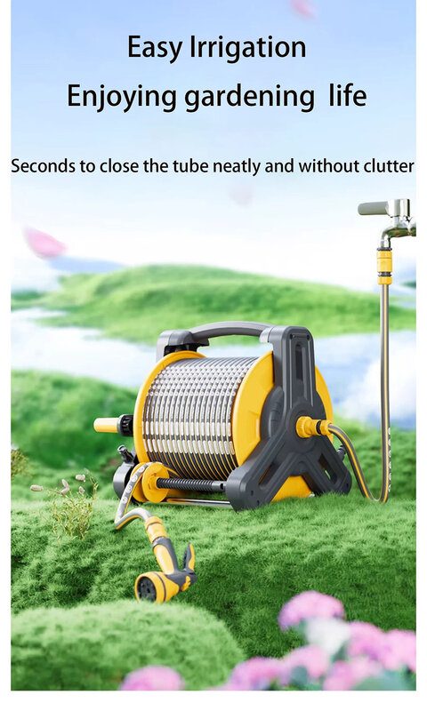 Carrete retráctil de manguera de agua de jardín, soporte de agua de rebobinado automático, herramienta de montaje en pared, tubería de agua de jardín