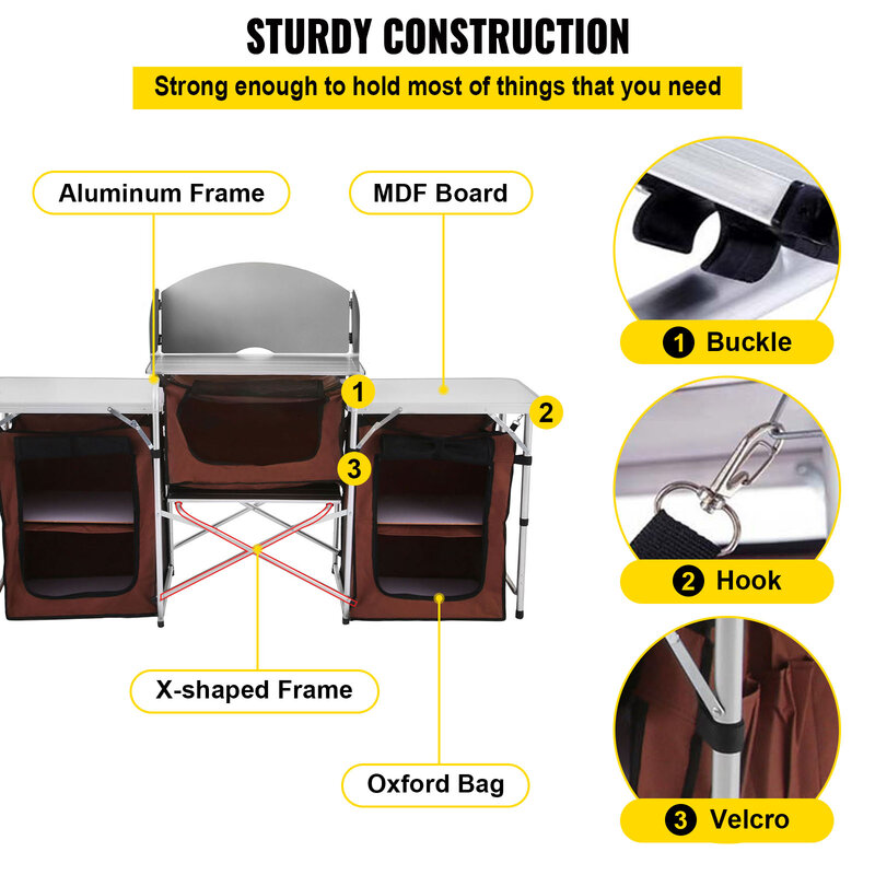 VEVOR-Table de cuisine pliante en alliage d'aluminium en forme de X T1, armoire de camping en plein air, rangement de cuisine pliable, support rapide pour barbecue et pique-nique