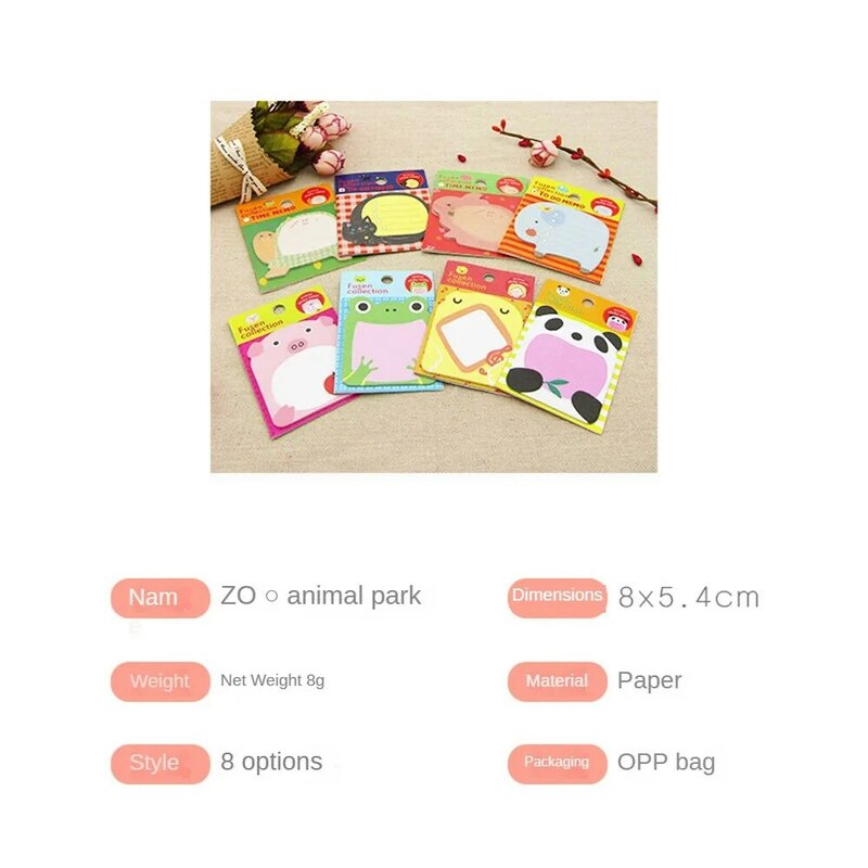 8pcs Creative Cartoon Cute Animal Sticky Notes Removable Message Sticker Student Stationery Sticky Notes School Office Supplies