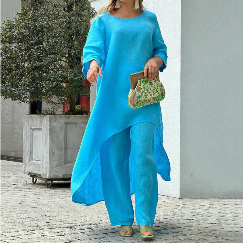 Zestaw 2 częściowy dla kobiet afrykańskie ubrania damskie stroje bawełniane garnitur lniany najlepsze spodnie spodnie Oversize z długimi rękawami w stylu Casual, imprezowa zestaw