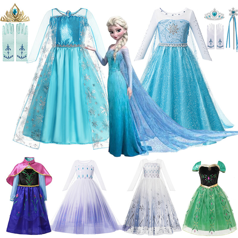 Robes Reine des Neiges Elsa pour filles, Costumes Cosplay pour enfants, Robes de princesse Anna et Elsa pour enfants, Vêtements de fête Disney