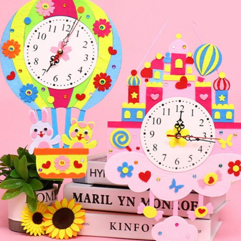 DIY Puzzle Cognition Clocks Toys Hour Minute Second Cartoon Clock Time Teaching Aid Nonwoven Fabric DIY Clock Toys